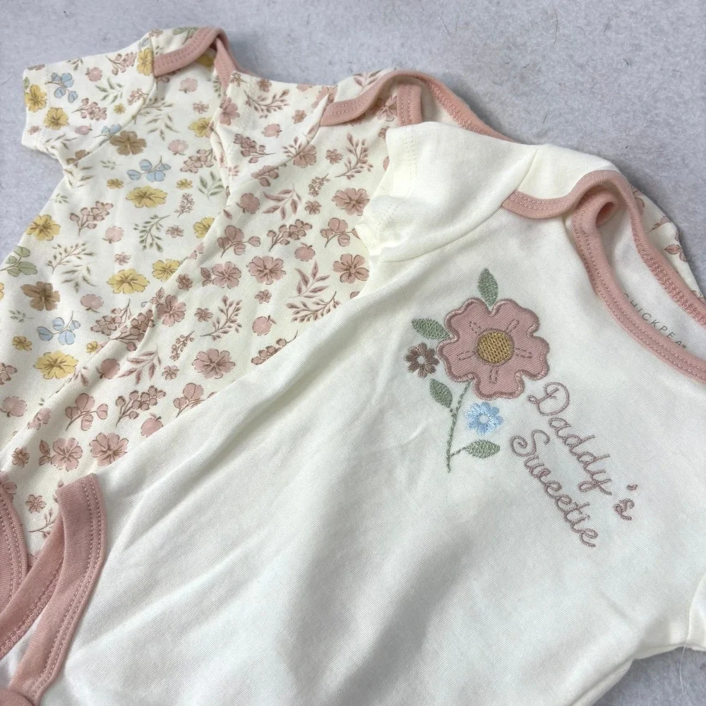 Chickpea Floral Embroidered Daddys Sweetie 3PK Bodysuit Baby Girl 6-9M Cottage